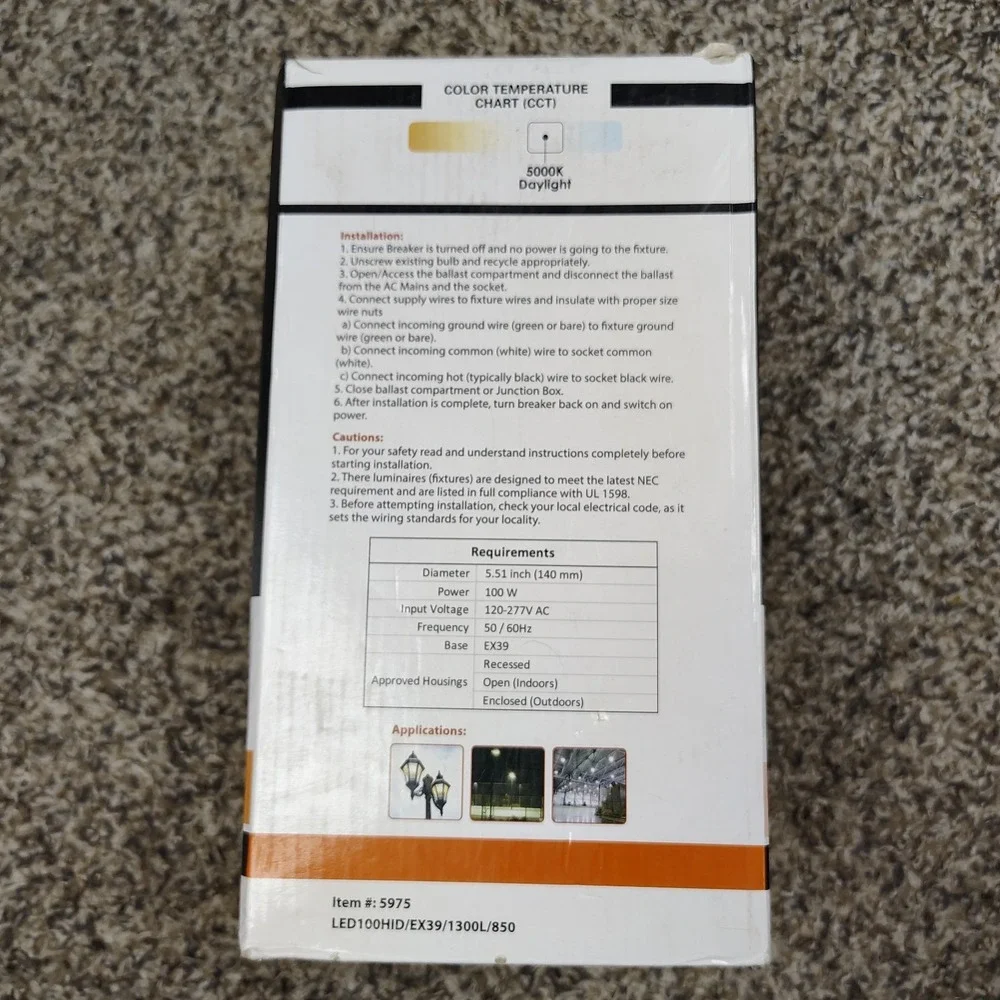 LED HID Replacement Corn Cob 120-227V 100W Watt EX39 50K 5000 Natural Daylight